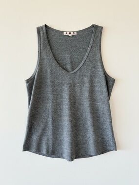 AMO Heather Gray V-Neck Tank Top Slouchy Basic Knit Womens Size Medium